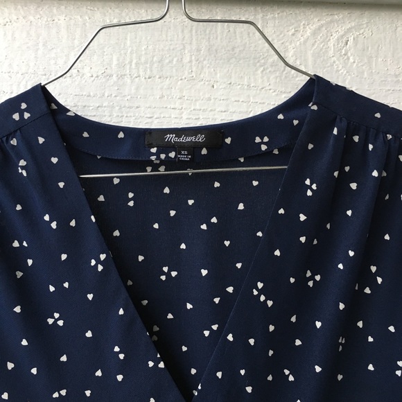 Madewell Silk Faux Wrap Blouse Navy Hearts - Picture 5 of 8